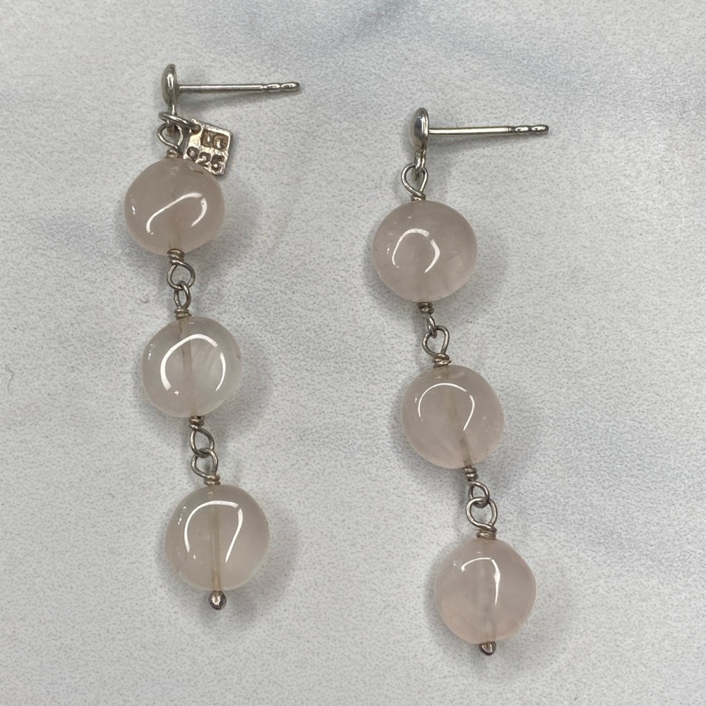 Rose quartz drop dangle earrings 925 sterling silver